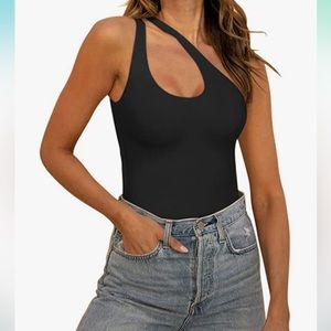 Black one shoulder body suit